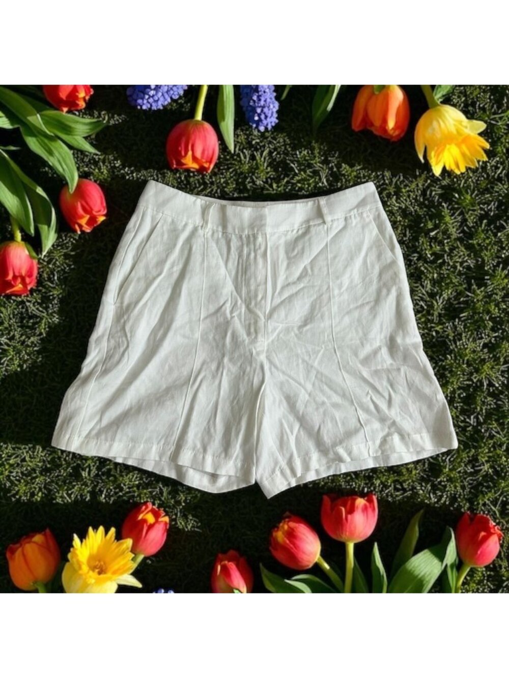 ANINE BING Candice White High Rise Linen Blend Shorts Size 40 US 10